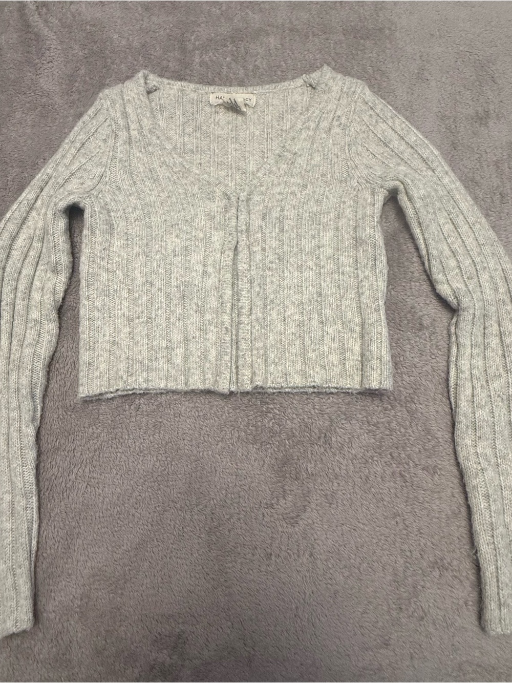 Happily Grey Women’s Grey Crop Cardigan V Neck Button Down Front Size S